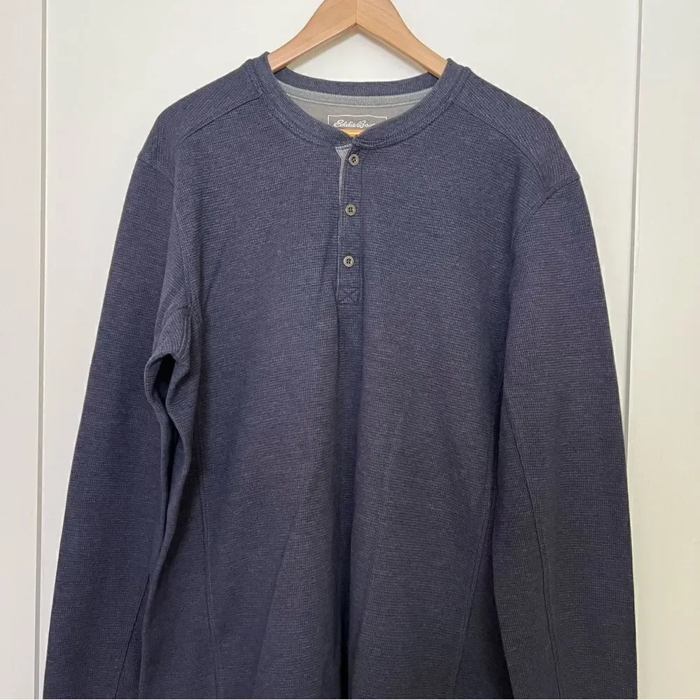 Eddie Bauer Thermal Shirt Mens Size XL Tall Heather Navy Long Sleeve Ultrasoft